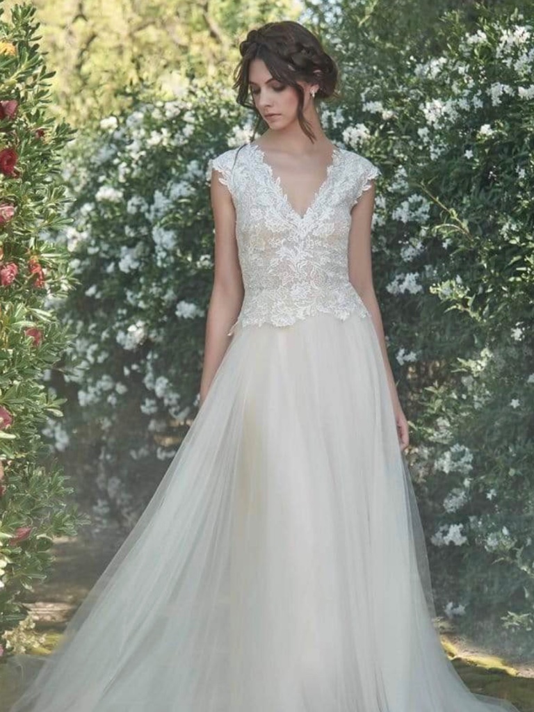 Embroidered V-Neck Wedding Dress